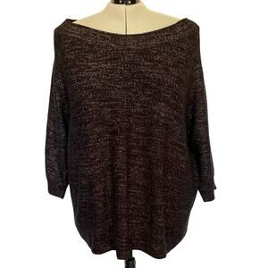 LANE BRYANT Pullover Wideneck Sweater Size 26/28 Black Gold Metallic Whimsigoth